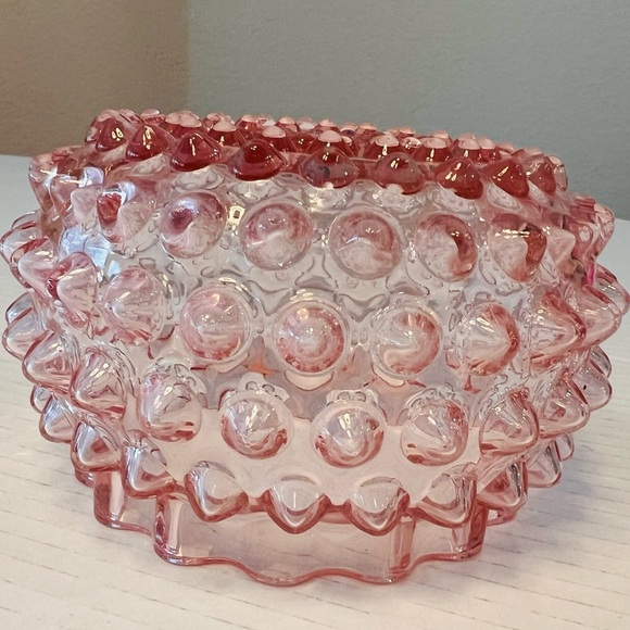 Pink Depression Glass Hobnail Bowl Candy Dish Trinket approx 7”x3.5” Vintage - Picture 4 of 12